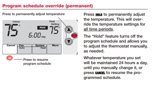 honeywell thermostat overide