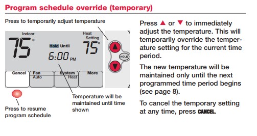 honeywell thermostat override
